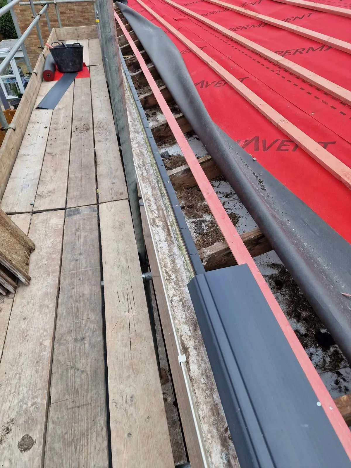 Breathable membrane and battens fitted during a re-roof in Dartmouth